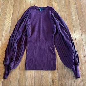 White House Black Market Burgundy Pleated Puff Sleeve Crewneck Sweater Sz Small